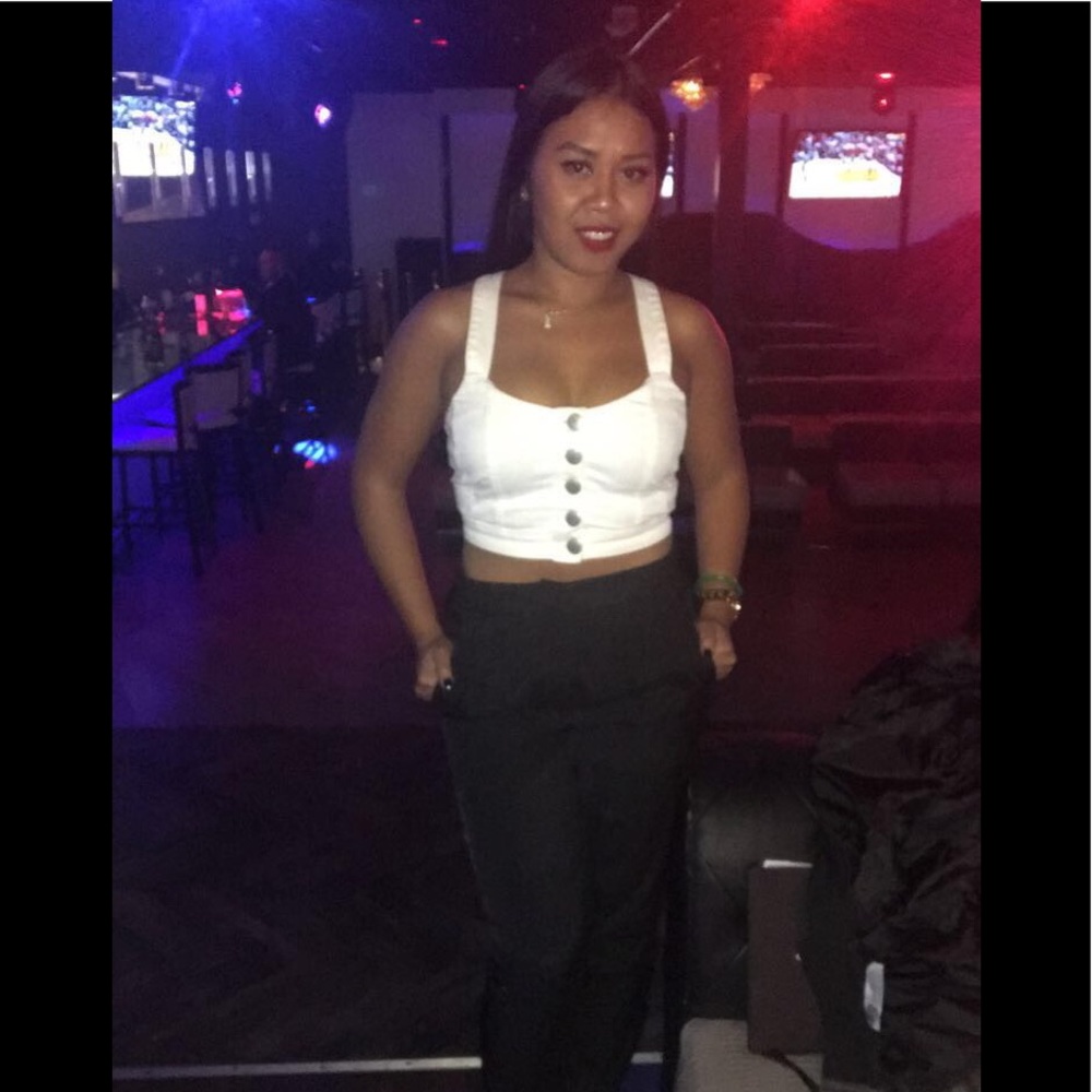 BCBG white denim crop top